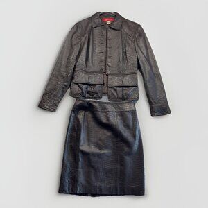 Y2K AK Anne Klein Matching Snake Skin Leather Jacket w/ Skirt Sz 2 Dark Goth
